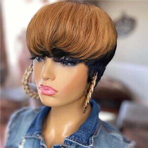 Short Pixie Cut Wigs for Black Women - Straight Human Hair with Bangs P1B/30
